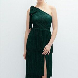 After Six 6889....Tiered Skirt Metallic Pleated Dress...Evergreen....Sz XXL